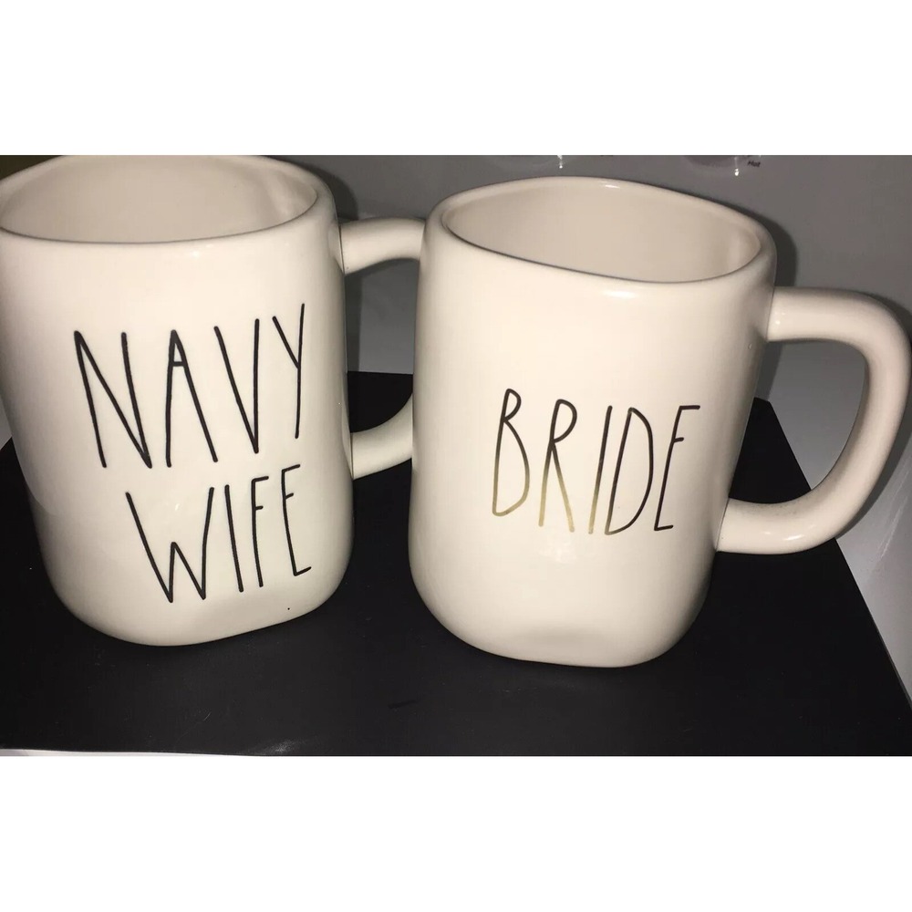 Set of 2 Rae Dunn White Mugs Bride,Navy Wife